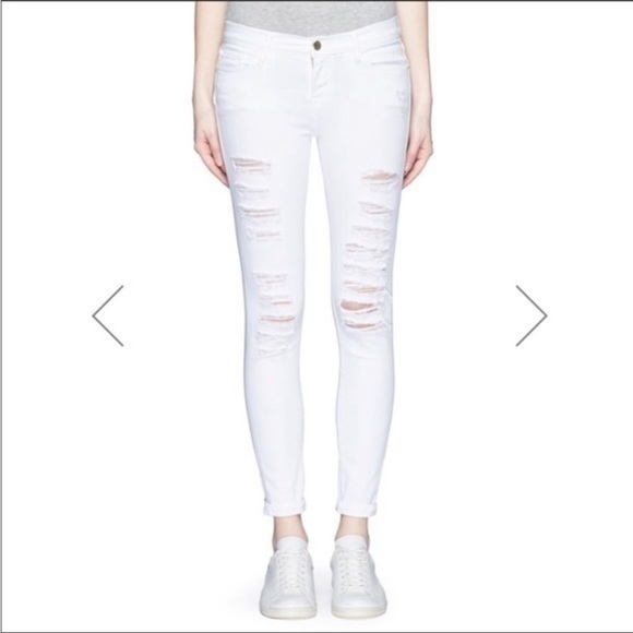 FRAME Le Skinny de Jeanne Ripped Jeans White - Picture 4 of 5
